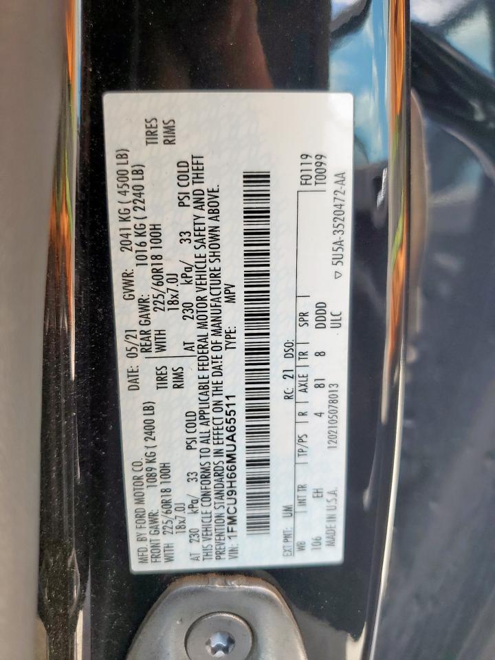2021 Ford Escape Sel VIN: 1FMCU9H66MUA65511 Lot: 69248505
