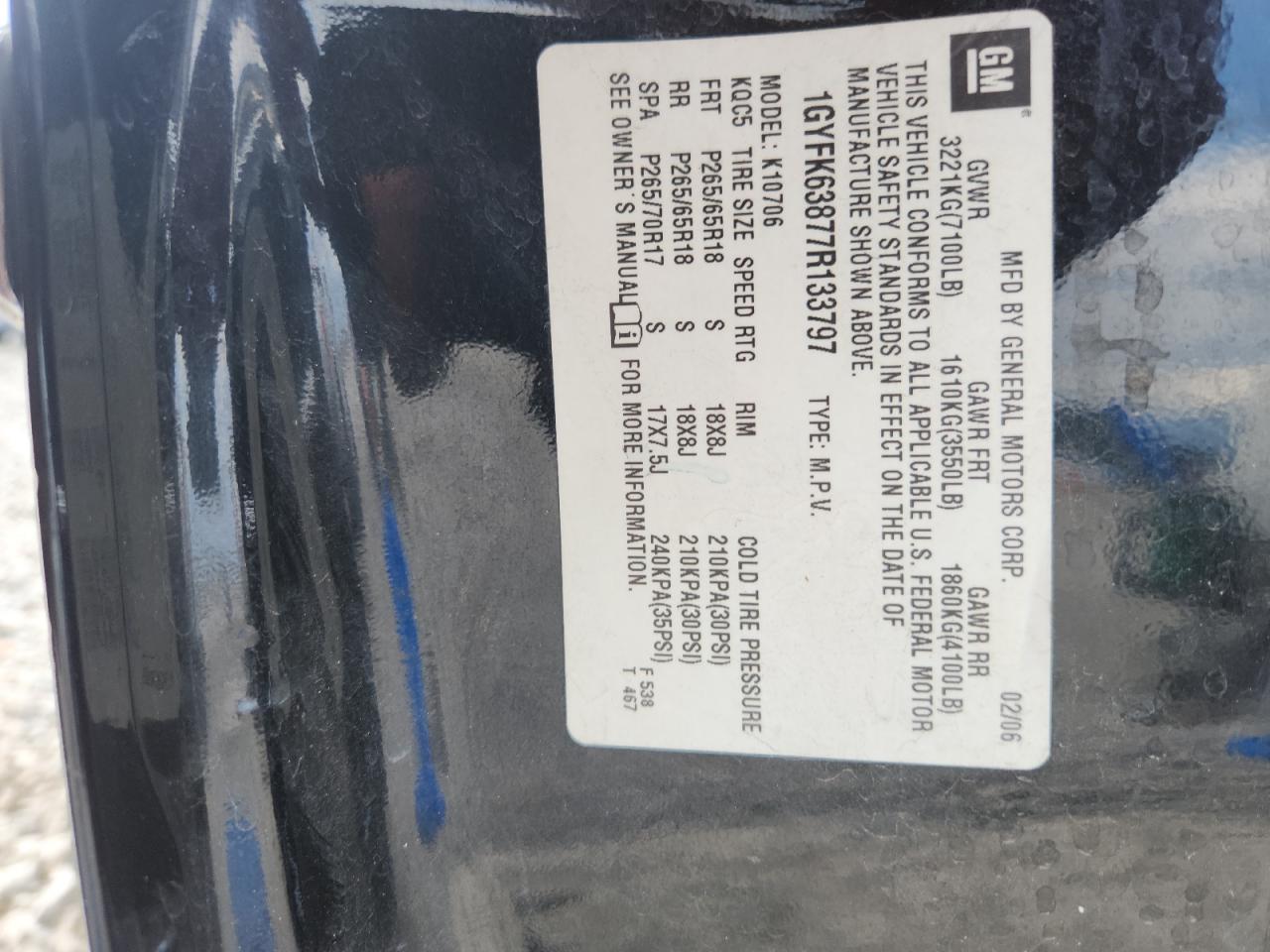 2007 Cadillac Escalade Luxury VIN: 1GYFK63877R133797 Lot: 70394795