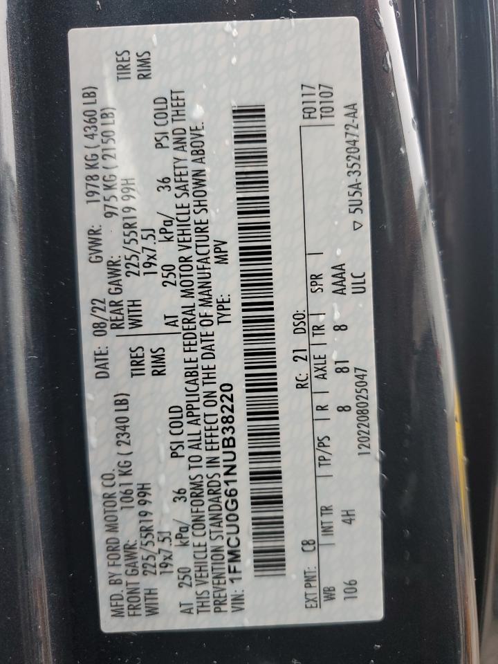 2022 Ford Escape Se VIN: 1FMCU0G61NUB38220 Lot: 70473315