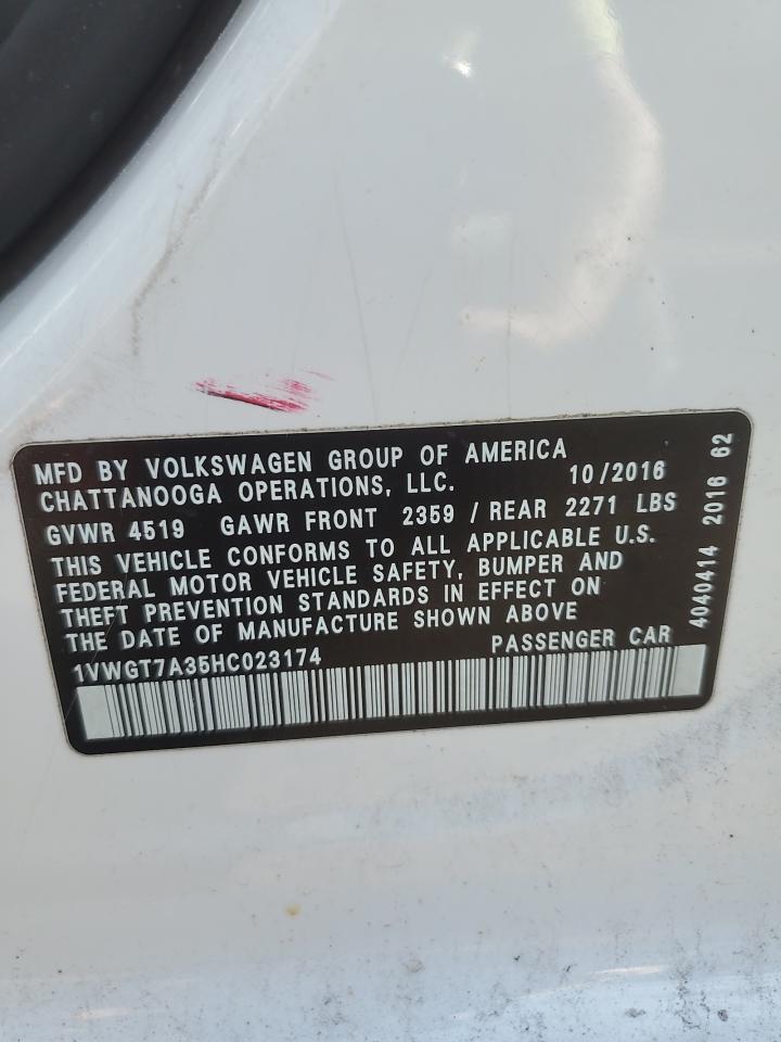 2017 Volkswagen Passat Se VIN: 1VWGT7A35HC023174 Lot: 70759645