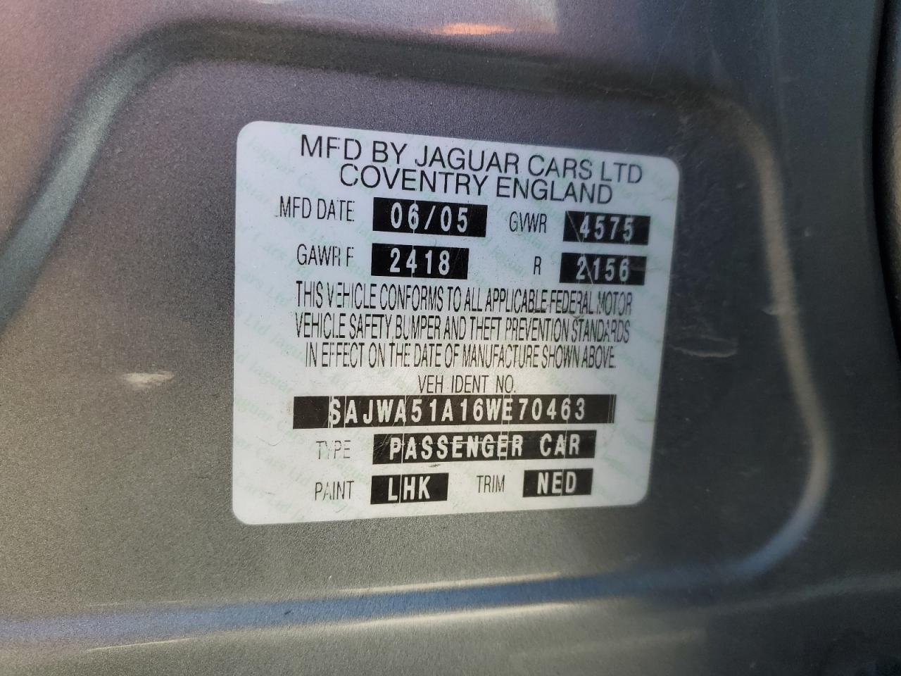 2006 Jaguar X-Type 3.0 VIN: SAJWA51A16WE70463 Lot: 68886075