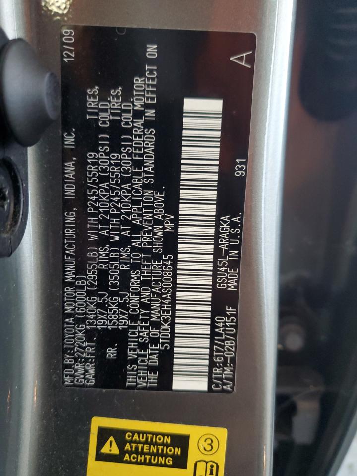 2010 Toyota Highlander Limited VIN: 5TDDK3EH4AS008645 Lot: 68561155