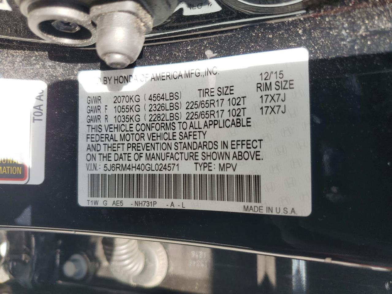 2016 Honda Cr-V Se VIN: 5J6RM4H40GL024571 Lot: 68698535