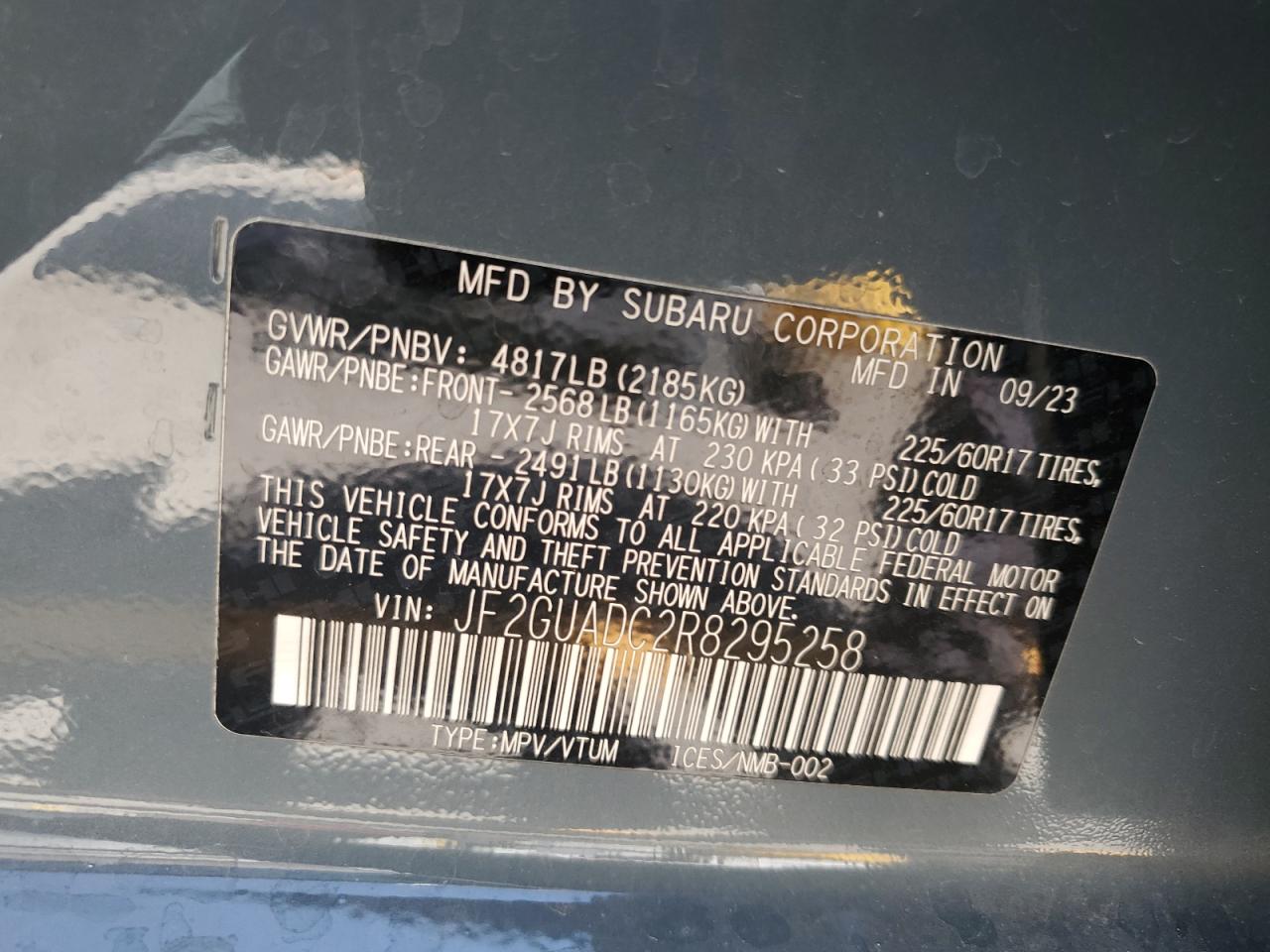 2024 Subaru Crosstrek Premium VIN: JF2GUADC2R8295258 Lot: 69428785