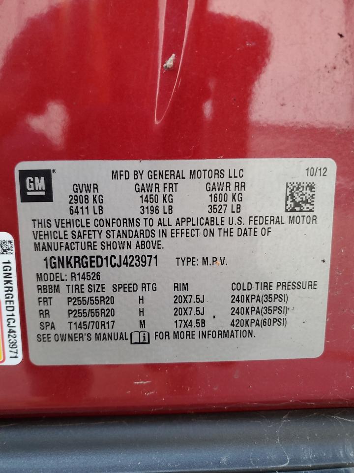 2012 Chevrolet Traverse Lt VIN: 1GNKRGED1CJ423971 Lot: 69132705