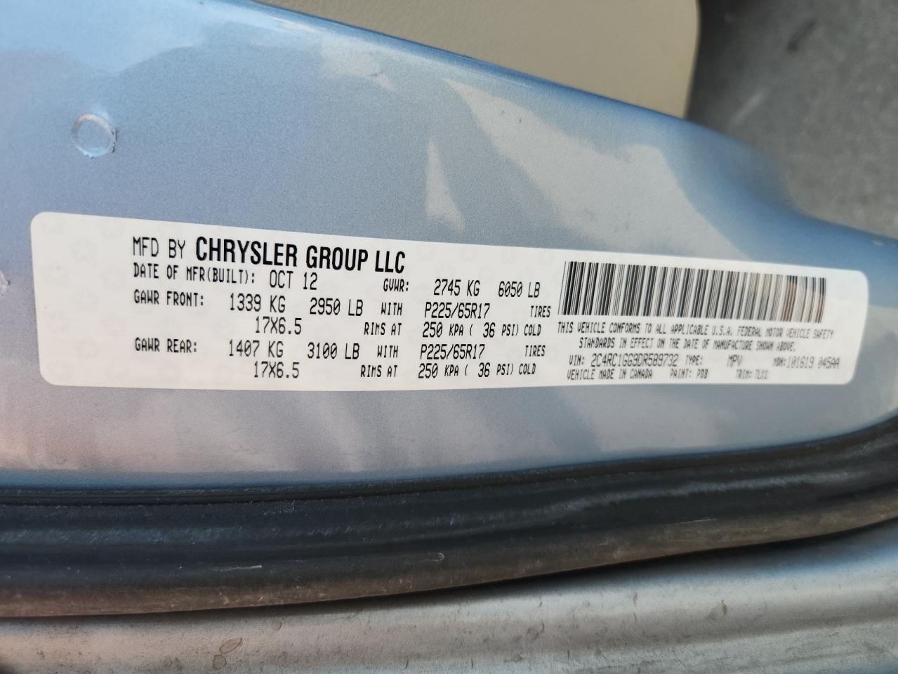 2013 Chrysler Town & Country Limited VIN: 2C4RC1GG9DR589732 Lot: 70097055