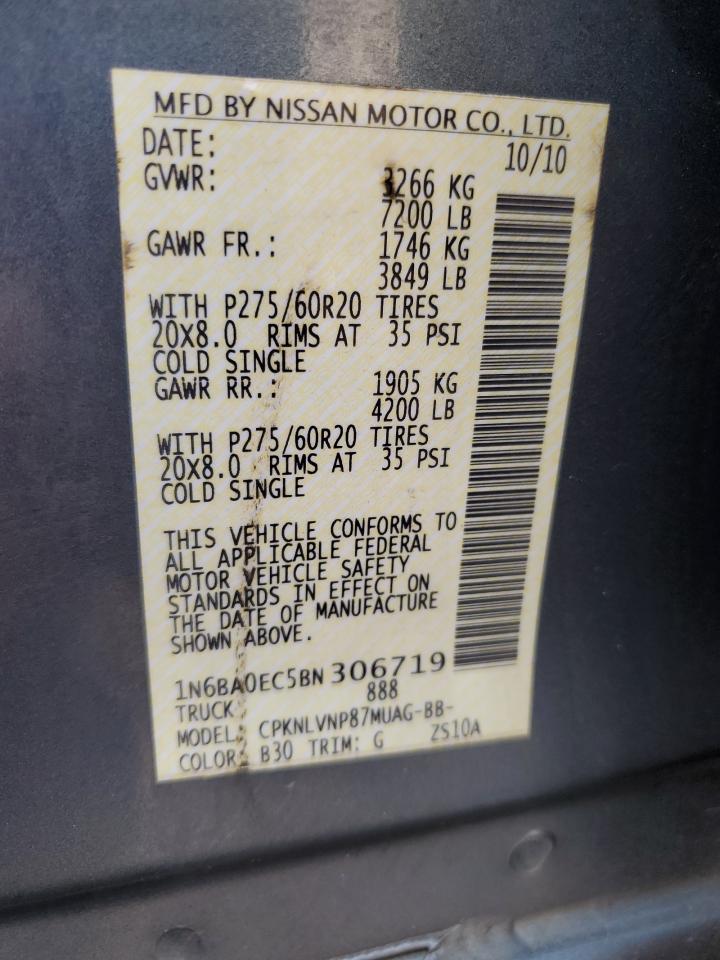 2011 Nissan Titan S VIN: 1N6BA0EC5BN306719 Lot: 70403355