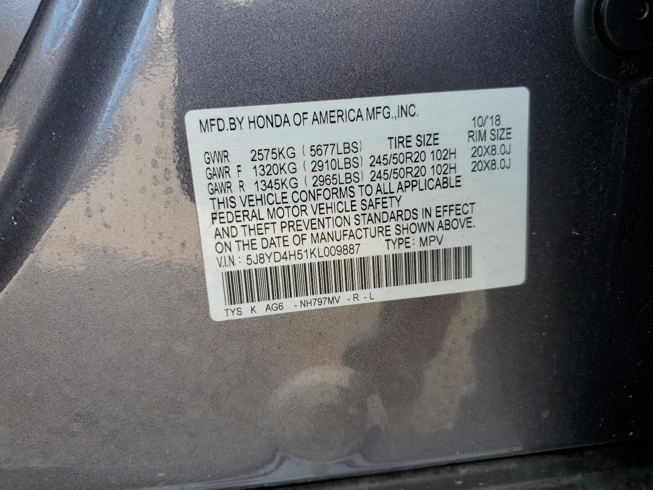 2019 Acura Mdx Technology VIN: 5J8YD4H51KL009887 Lot: 67503955