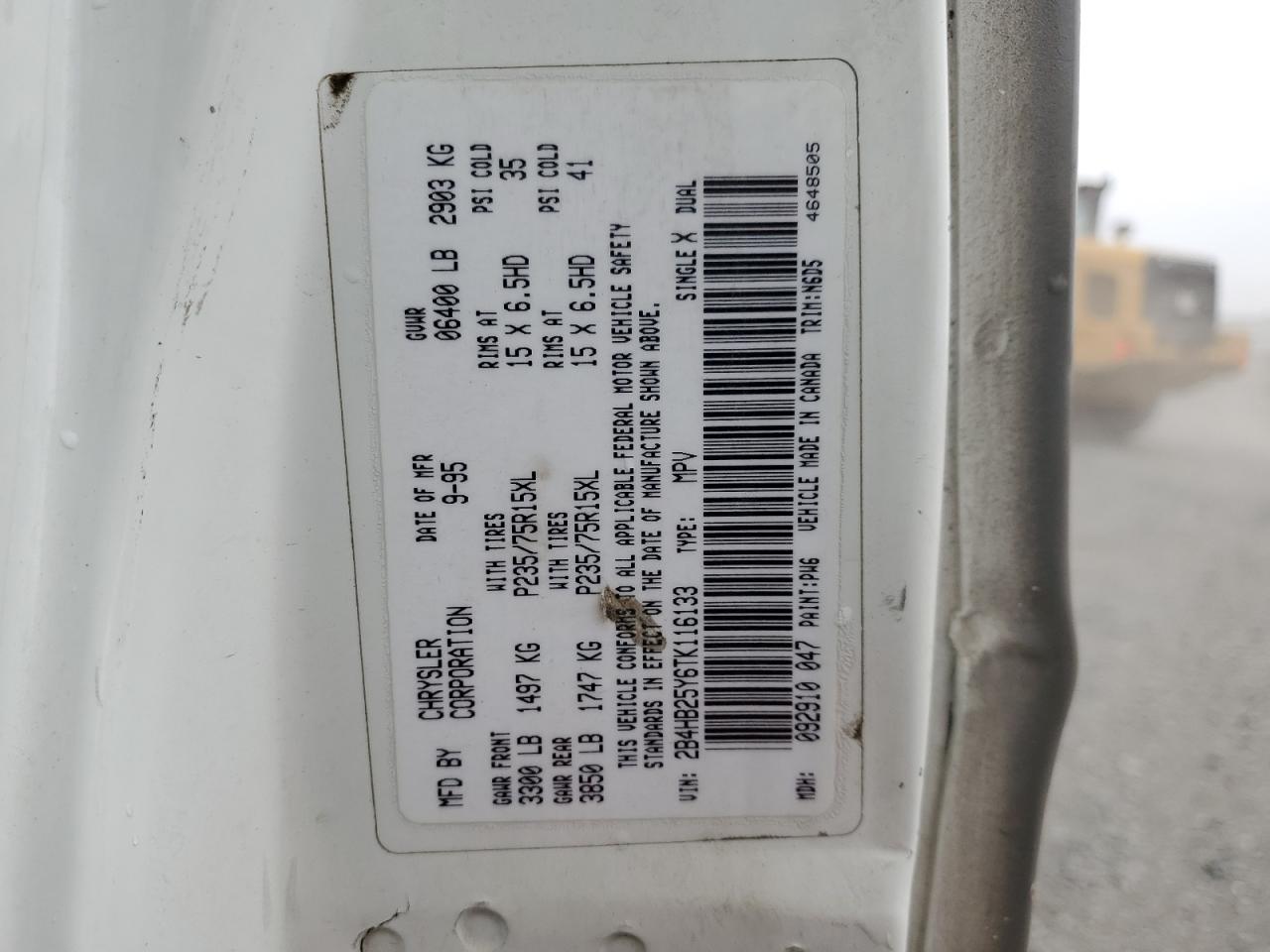 1996 Dodge Ram Wagon B2500 VIN: 2B4HB25Y6TK116133 Lot: 70678625