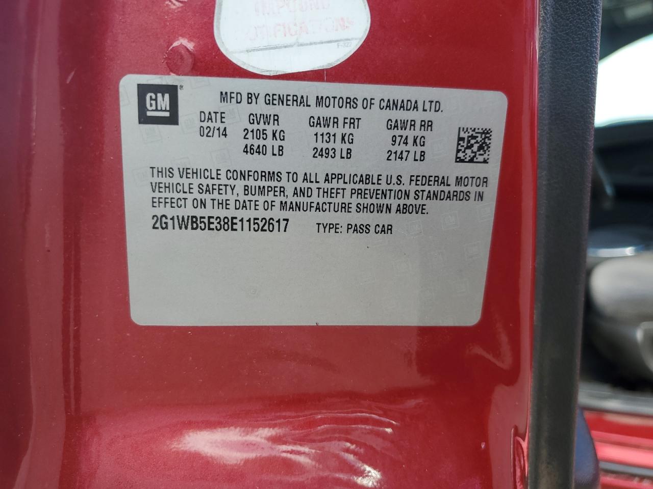 2014 Chevrolet Impala Limited Lt VIN: 2G1WB5E38E1152617 Lot: 68685955