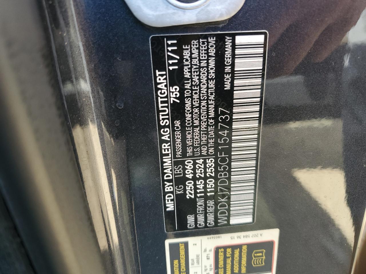 2012 Mercedes-Benz E 550 VIN: WDDKJ7DB5CF154737 Lot: 67560255
