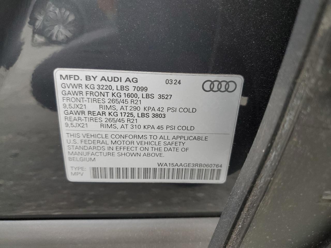 2024 Audi Q8 E-Tron Premium Plus VIN: WA15AAGE3RB060764 Lot: 68633775