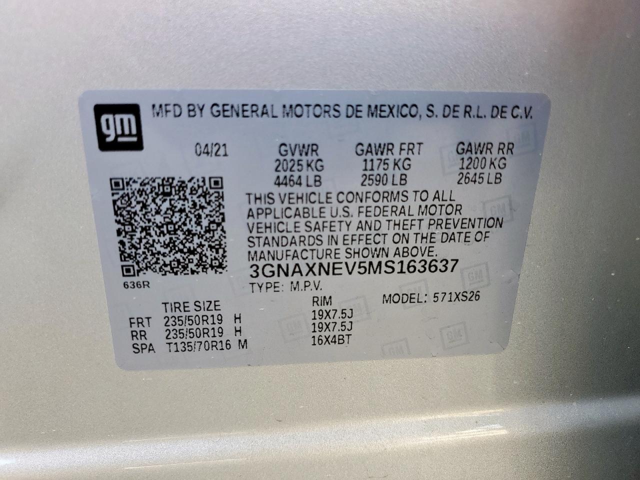 2021 Chevrolet Equinox Premier VIN: 3GNAXNEV5MS163637 Lot: 70869815