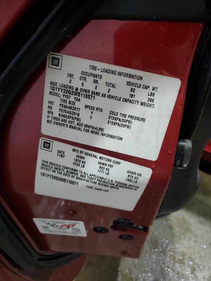 1998 Chevrolet Corvette VIN: 1G1YY22G2W5110571 Lot: 68810245