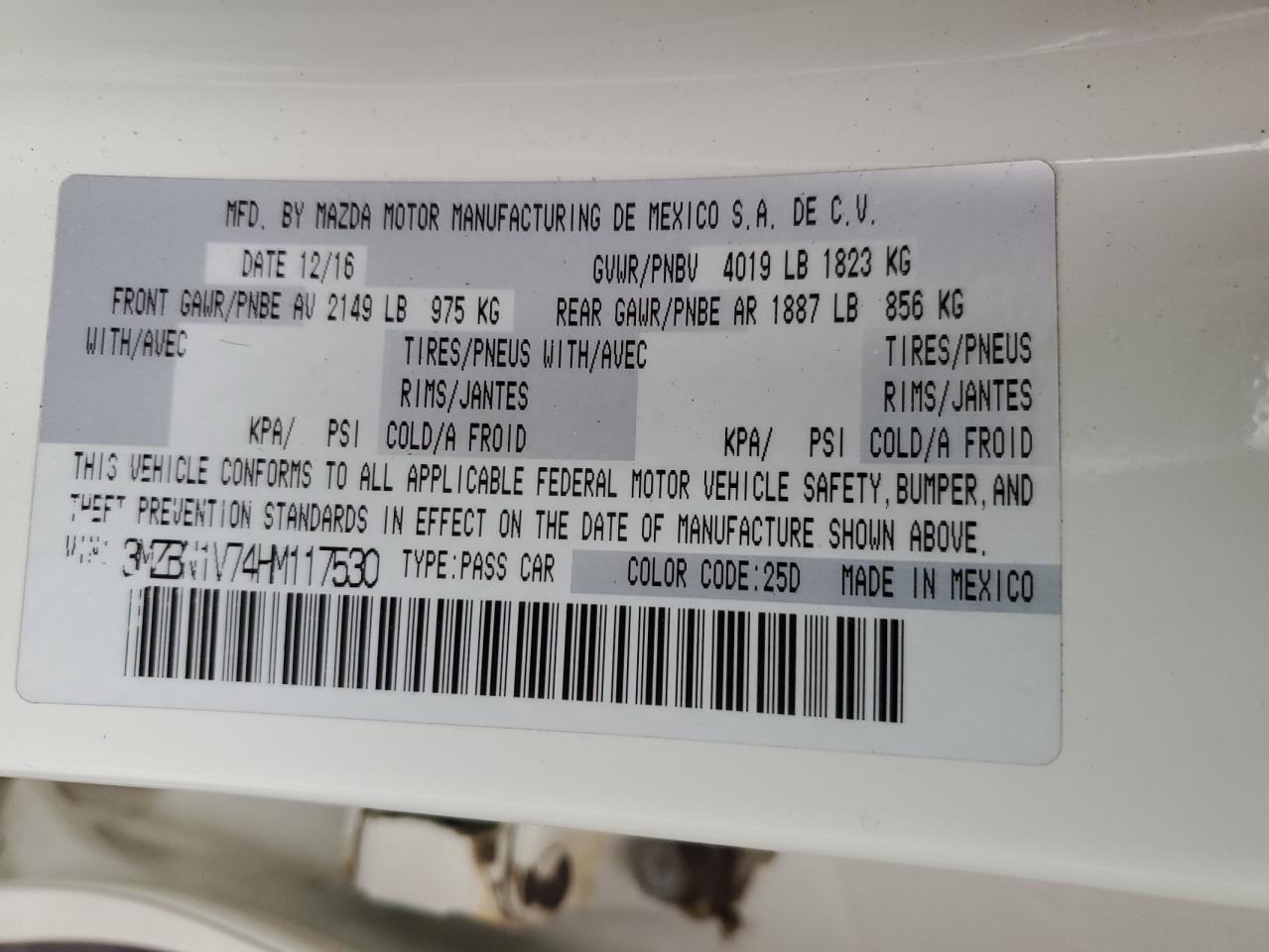 2017 Mazda 3 Touring VIN: 3MZBN1V74HM117530 Lot: 70659275