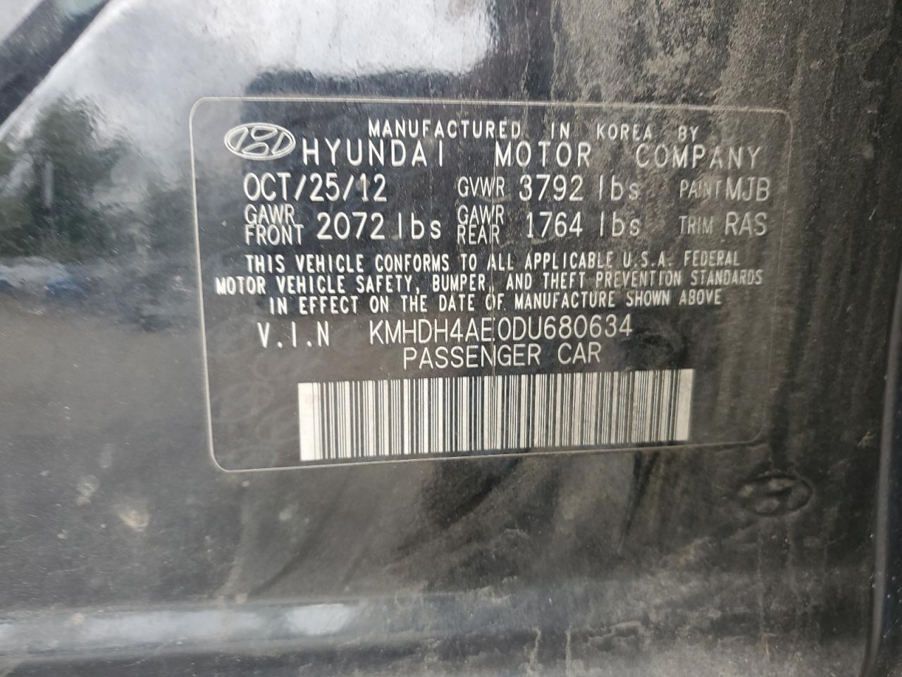 2013 Hyundai Elantra Gls VIN: KMHDH4AE0DU680634 Lot: 70118075