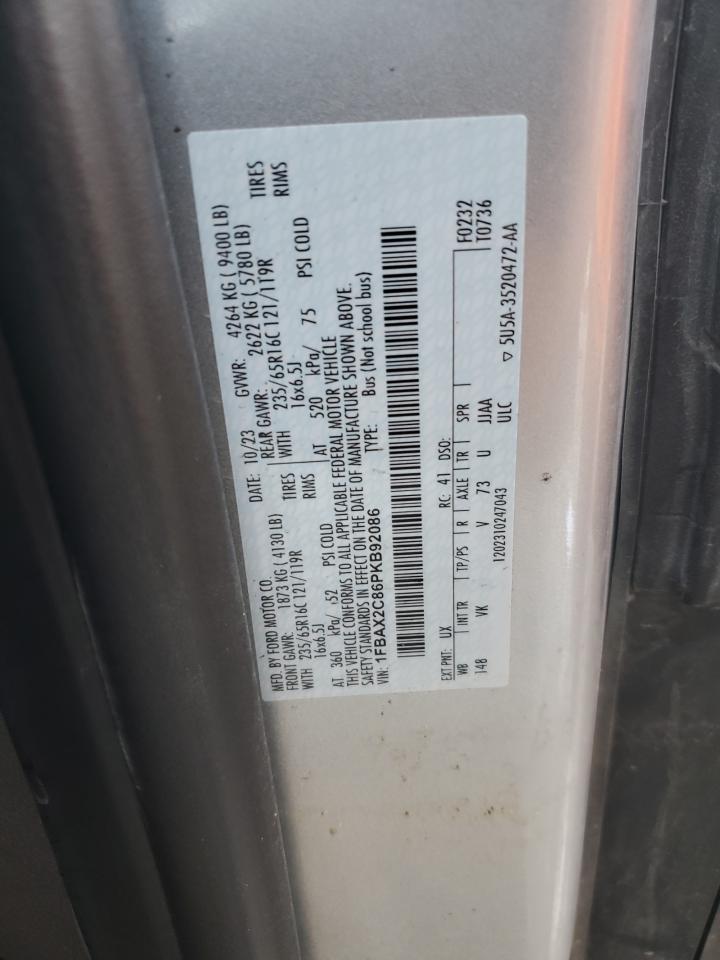 2023 Ford Transit T-350 VIN: 1FBAX2C86PKB92086 Lot: 69011035