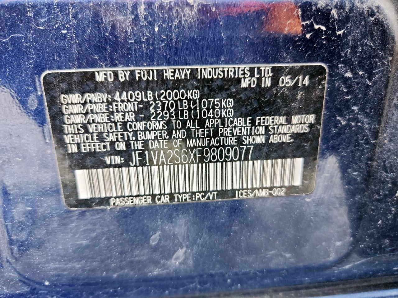 2015 Subaru Wrx Sti Limited VIN: JF1VA2S6XF9809077 Lot: 68930405