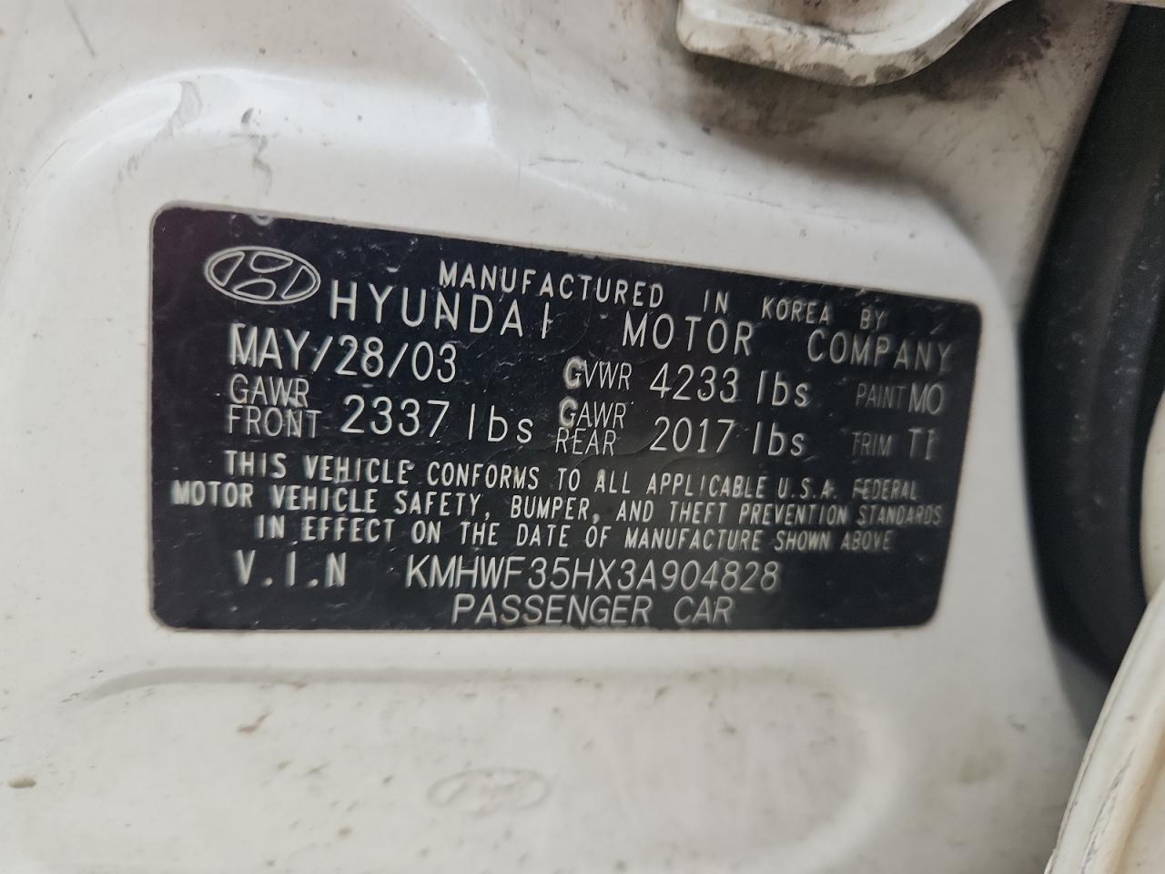 2003 Hyundai Sonata Gls VIN: KMHWF35HX3A904828 Lot: 69620655