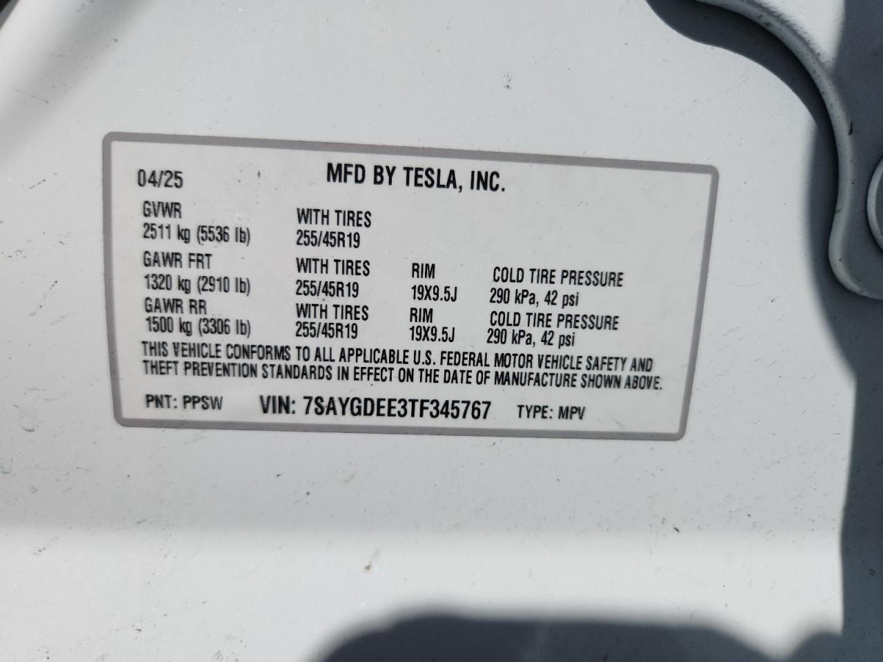 2026 Tesla Model Y VIN: 7SAYGDEE3TF345767 Lot: 69067875