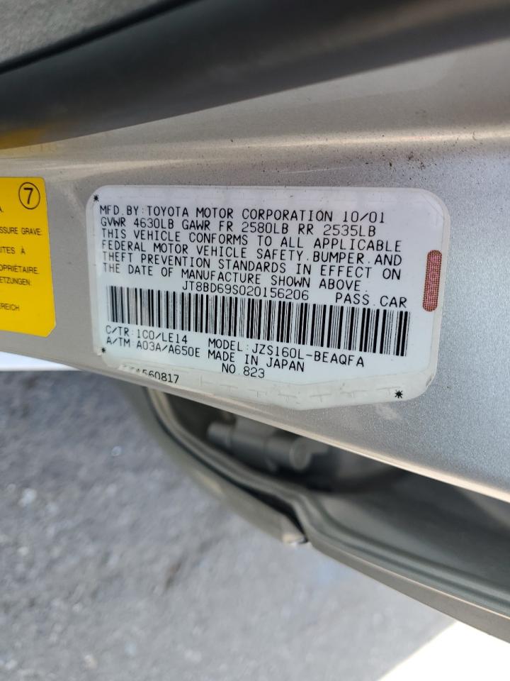 2002 Lexus Gs 300 VIN: JT8BD69S020156206 Lot: 69252125
