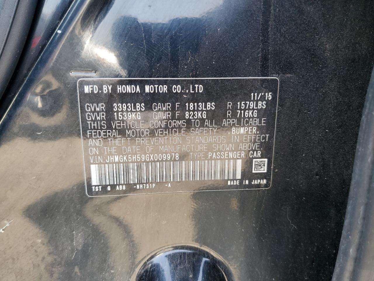 2016 Honda Fit Lx VIN: JHMGK5H59GX009978 Lot: 70681735