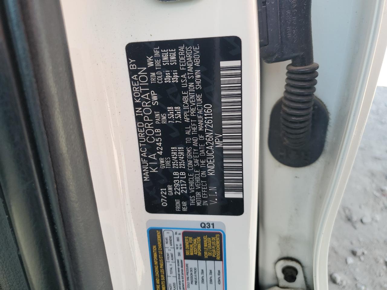 2022 Kia Seltos Nightfall VIN: KNDEUCA26N7261160 Lot: 69827565