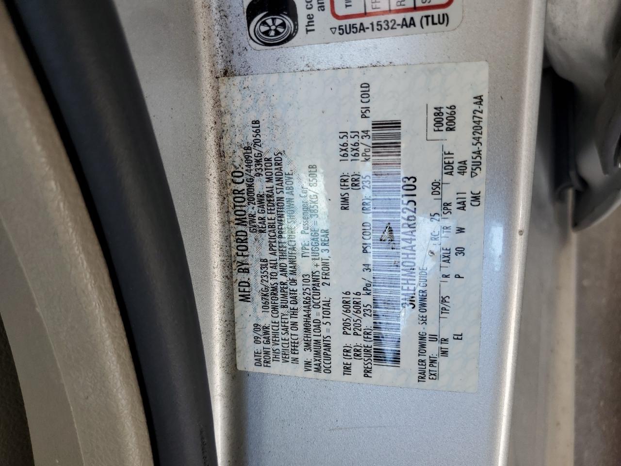 2010 Mercury Milan VIN: 3MEHM0HA4AR625103 Lot: 69628895