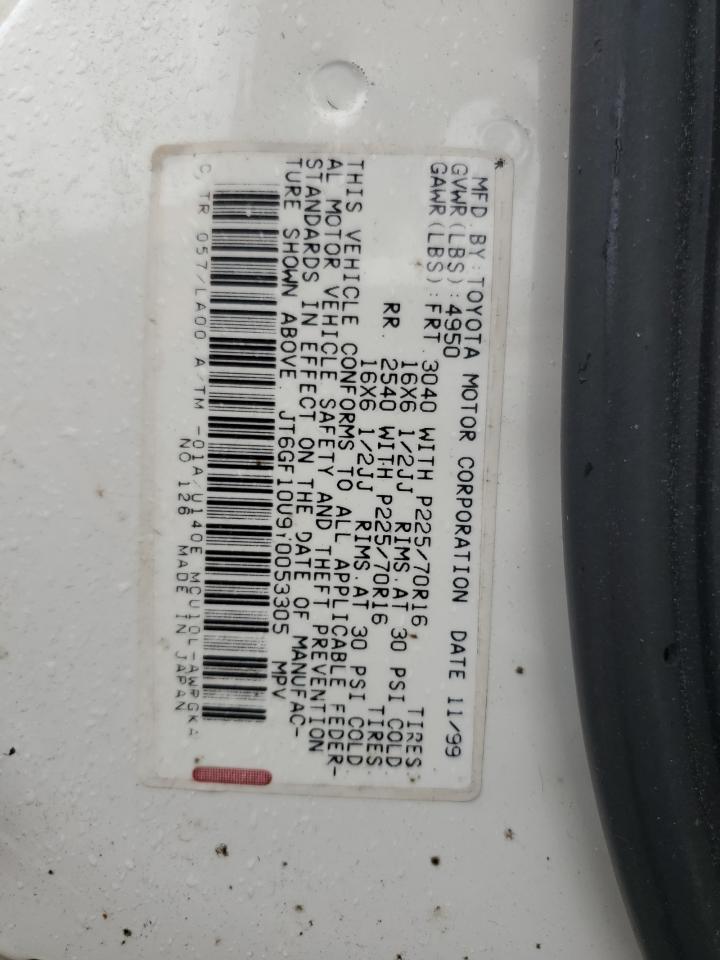 2000 Lexus Rx 300 VIN: JT6GF10U9Y0053305 Lot: 69420825