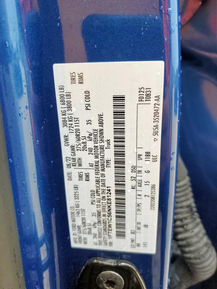 2022 Ford F150 Supercrew VIN: 1FTEW1C56NKE81241 Lot: 67978665