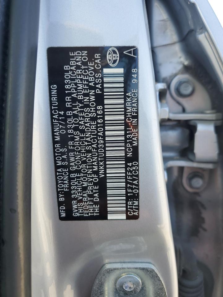 2015 Toyota Yaris VIN: VNKKTUD39FA016168 Lot: 70528665