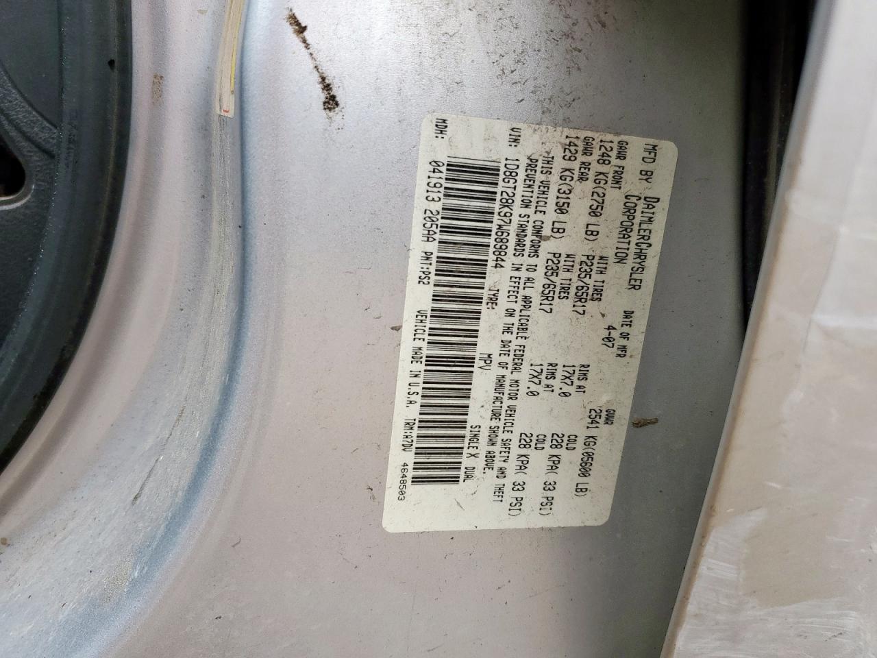 2007 Dodge Nitro Sxt VIN: 1D8GT28K97W689844 Lot: 90278265