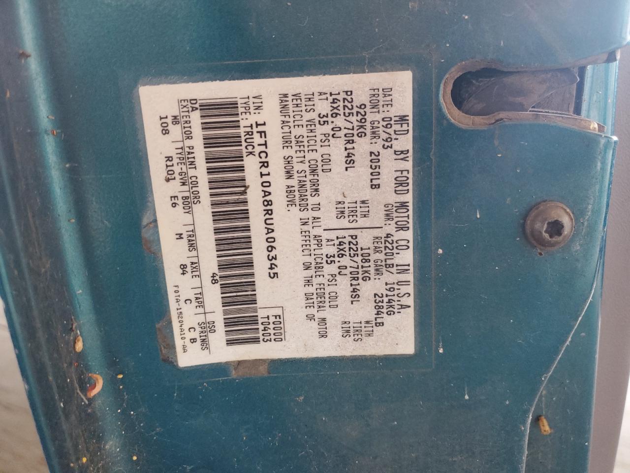 1994 Ford Ranger VIN: 1FTCR10A8RUA06345 Lot: 69677935