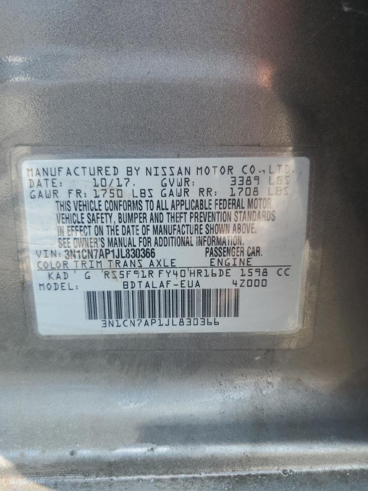 2018 Nissan Versa S VIN: 3N1CN7AP1JL830366 Lot: 67476435