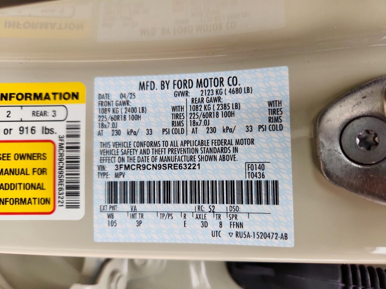 2025 Ford Bronco Sport Outer Banks VIN: 3FMCR9CN9SRE63221 Lot: 69815485