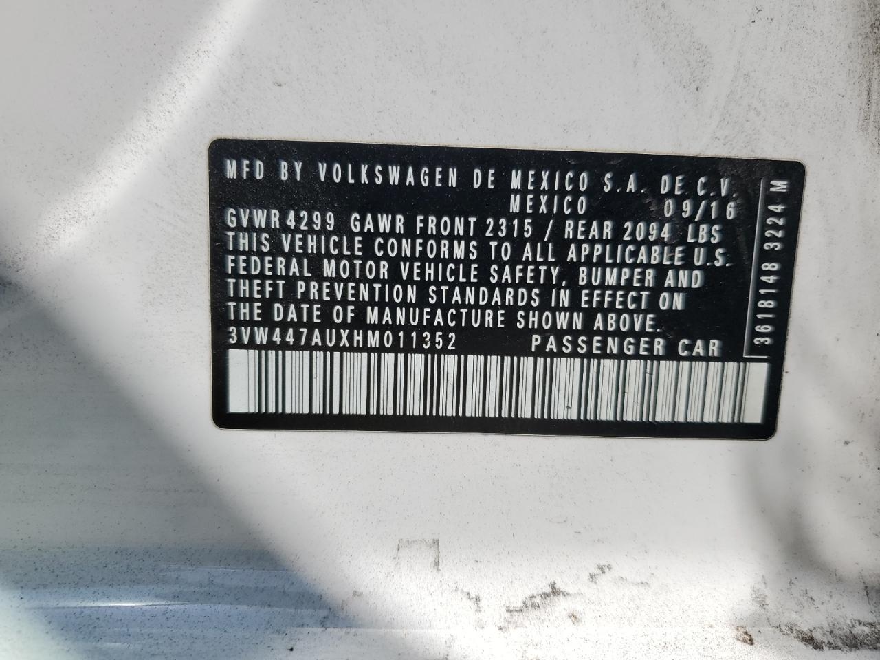2017 Volkswagen Gti S/Se VIN: 3VW447AUXHM011352 Lot: 69439035