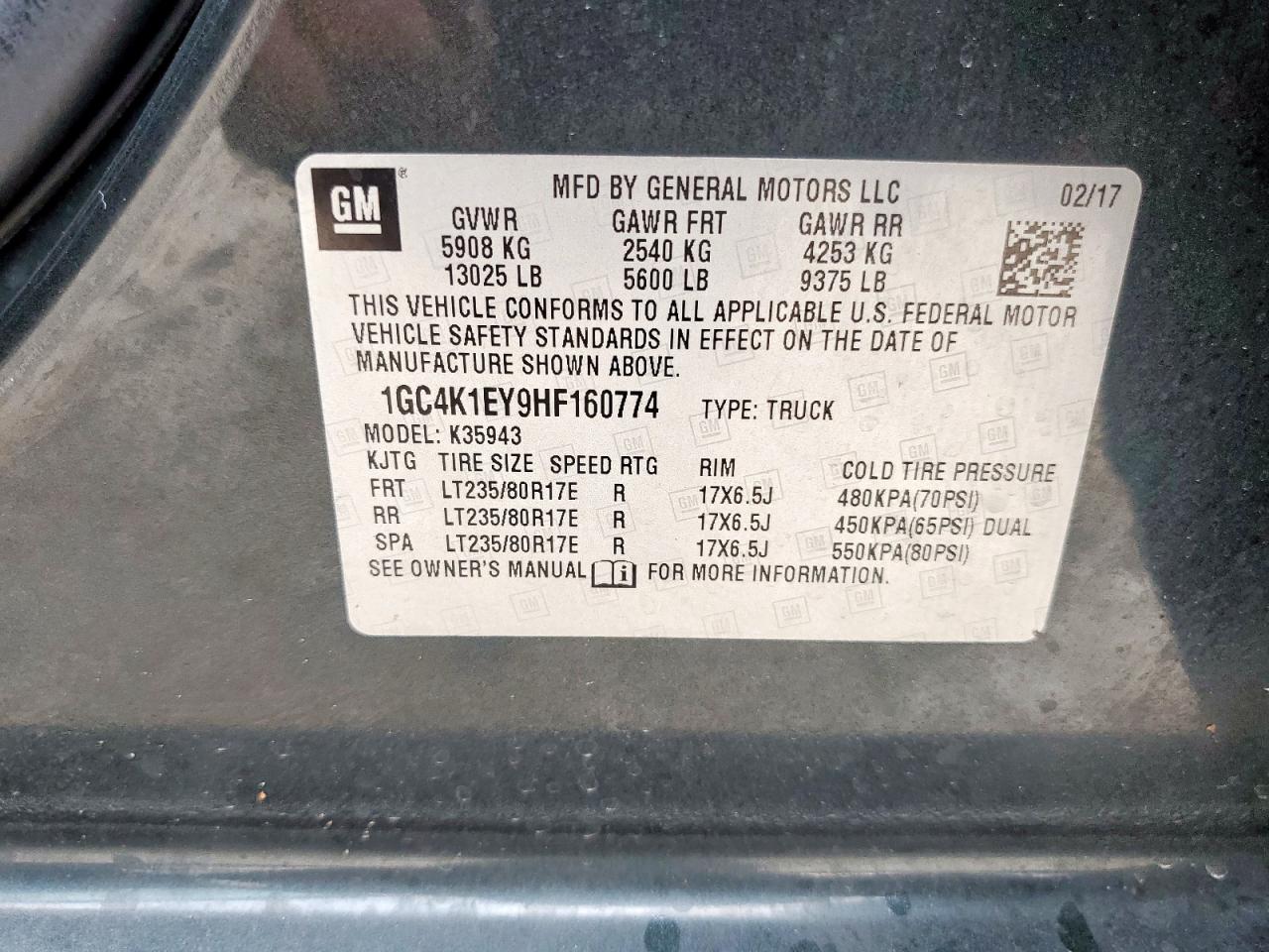 2017 Chevrolet Silverado K3500 High Country VIN: 1GC4K1EY9HF160774 Lot: 70673865