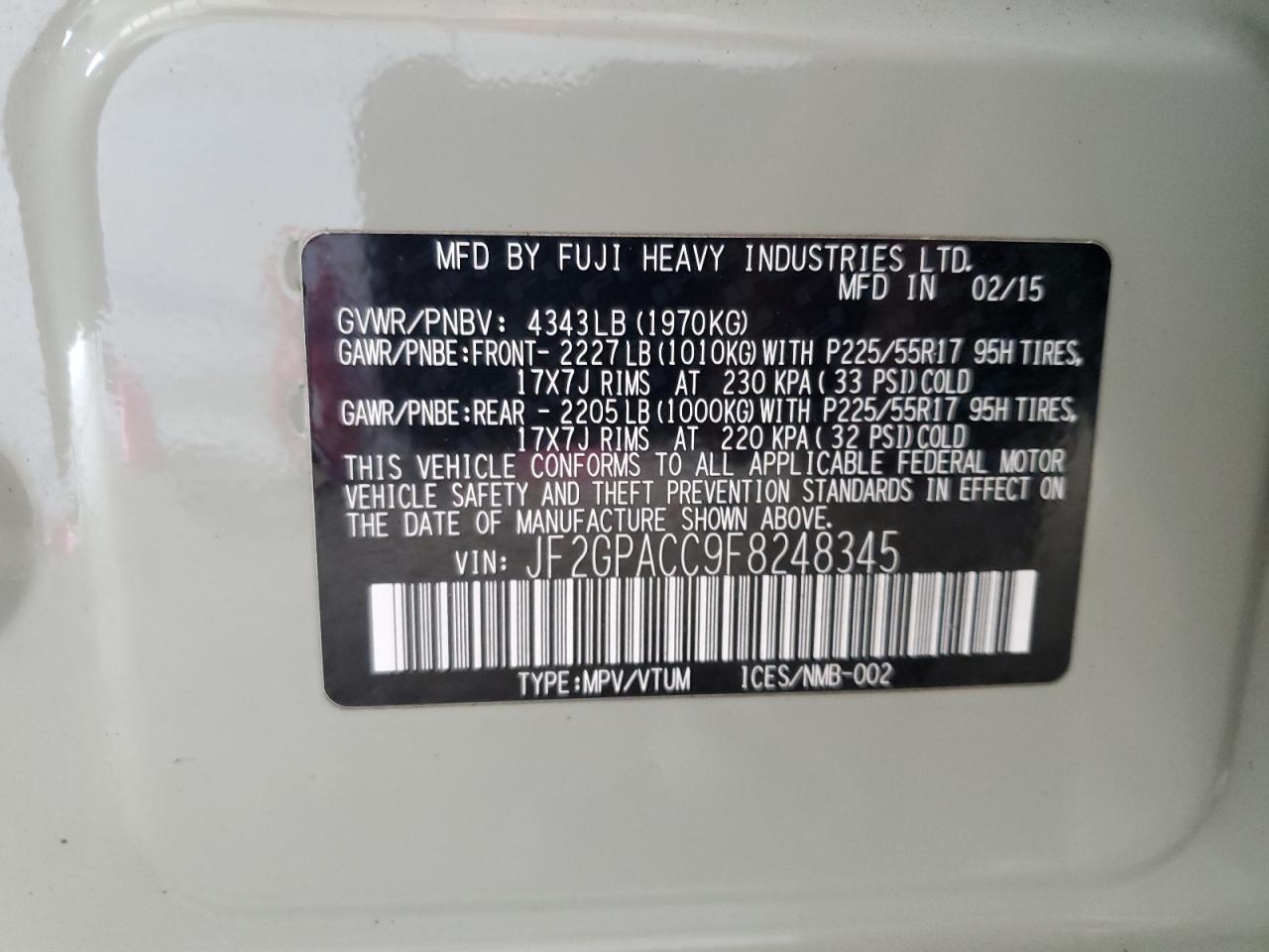 2015 Subaru Xv Crosstrek 2.0 Premium VIN: JF2GPACC9F8248345 Lot: 69612895