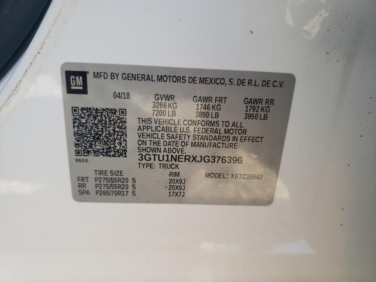 2018 GMC Sierra C1500 Slt VIN: 3GTU1NERXJG376396 Lot: 69644655