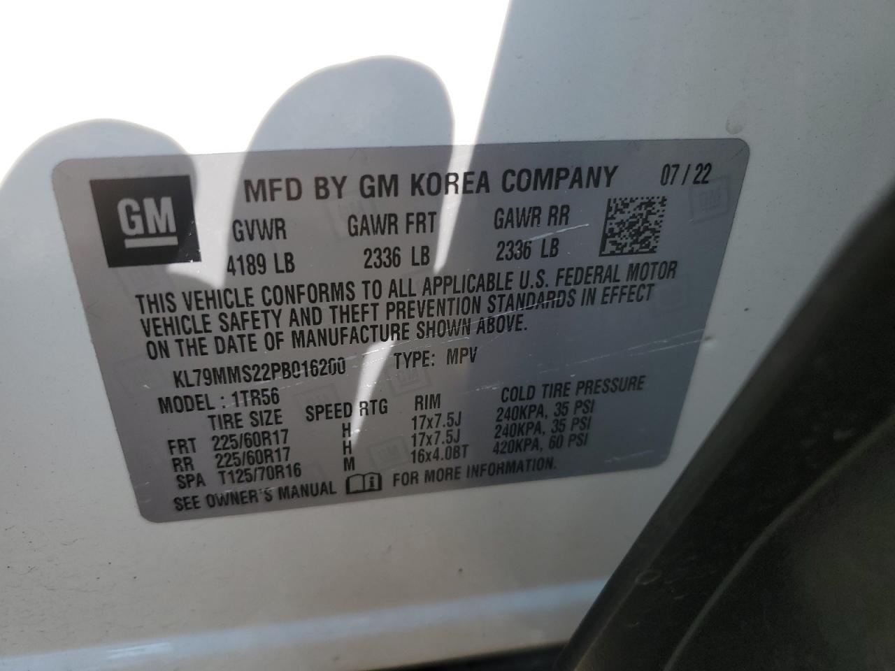 2023 Chevrolet Trailblazer Ls VIN: KL79MMS22PB016200 Lot: 69098815