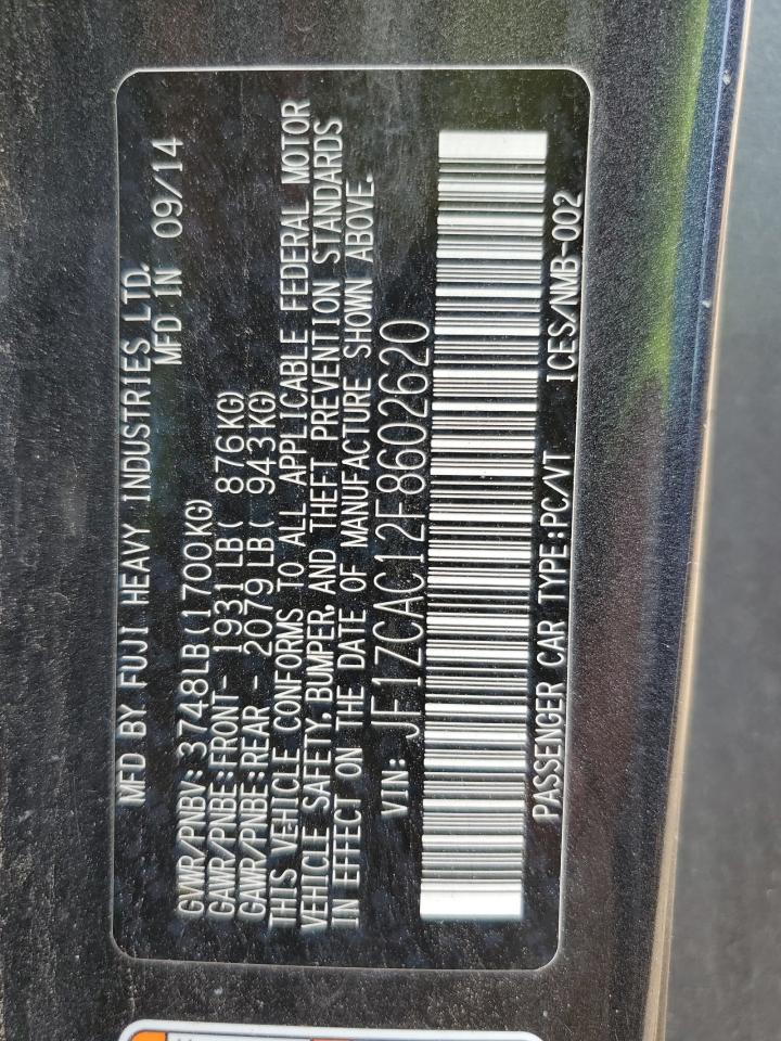 2015 Subaru Brz 2.0 Limited VIN: JF1ZCAC12F8602620 Lot: 69299835