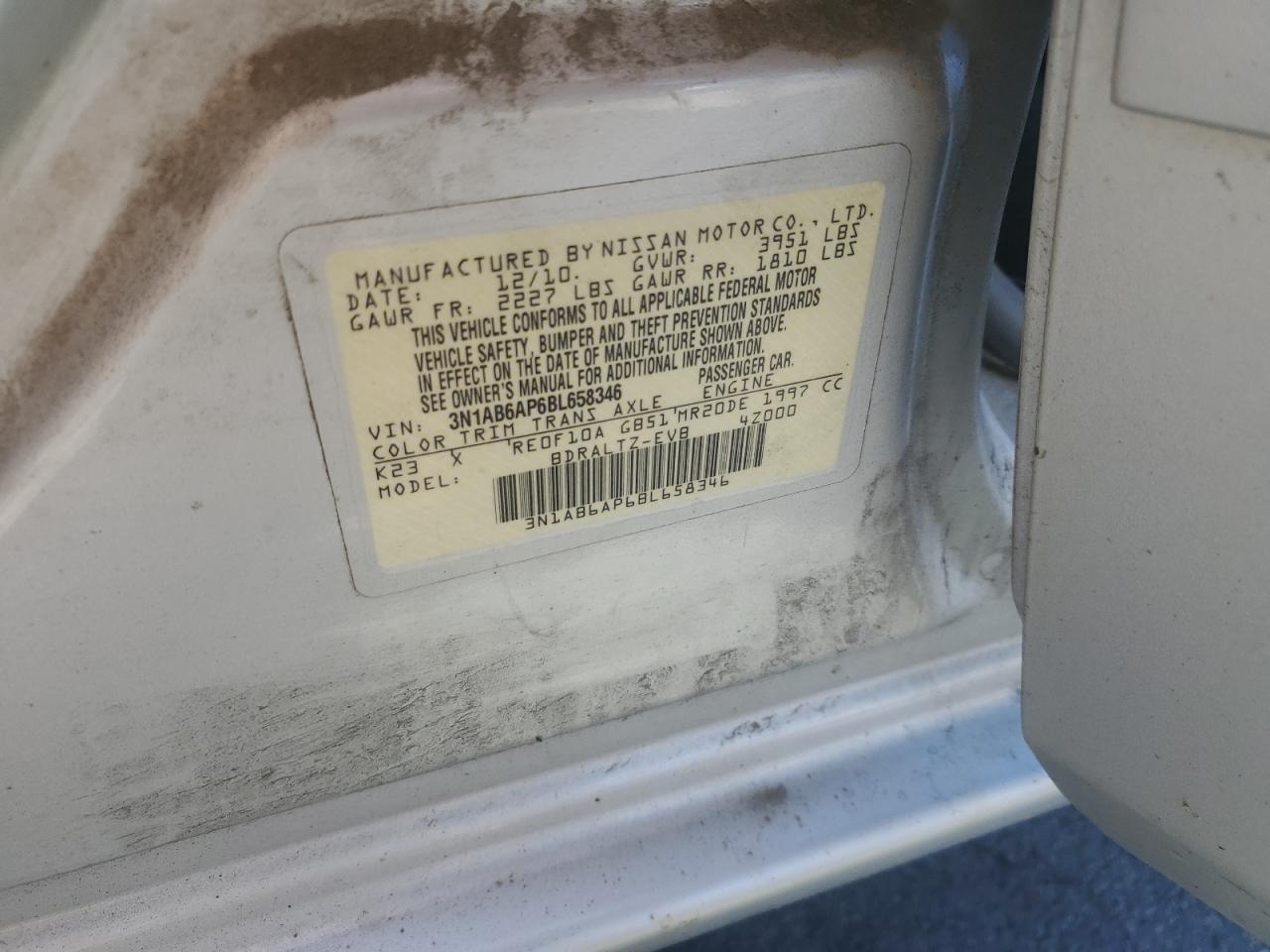 2011 Nissan Sentra 2.0 VIN: 3N1AB6AP6BL658346 Lot: 69028595