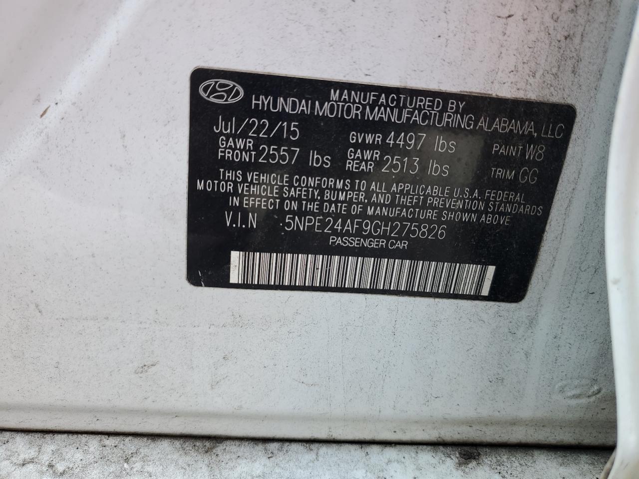 2016 Hyundai Sonata Se VIN: 5NPE24AF9GH275826 Lot: 69142595