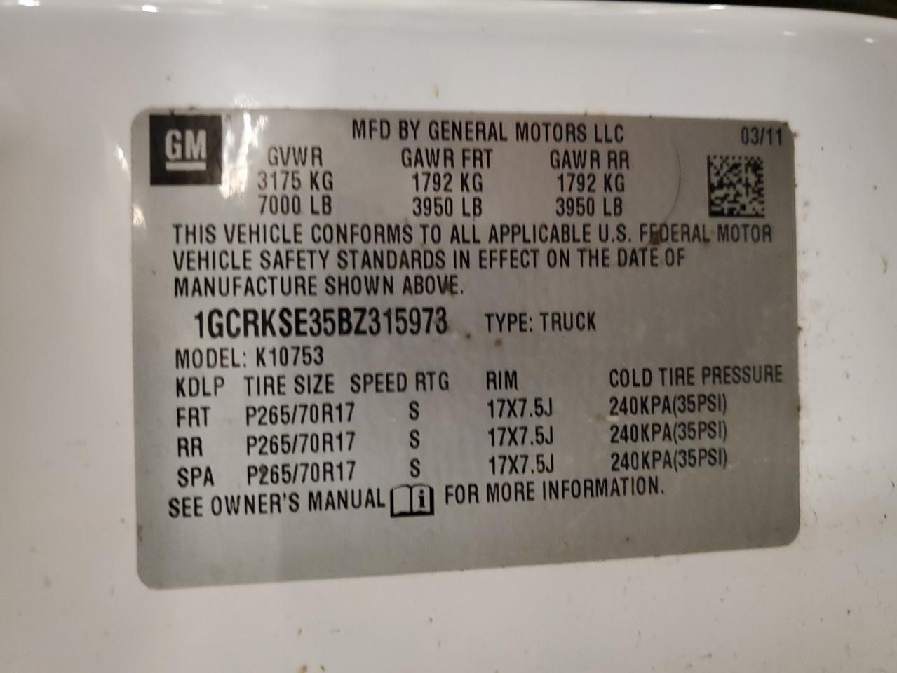 2011 Chevrolet Silverado K1500 Lt VIN: 1GCRKSE35BZ315973 Lot: 70679445