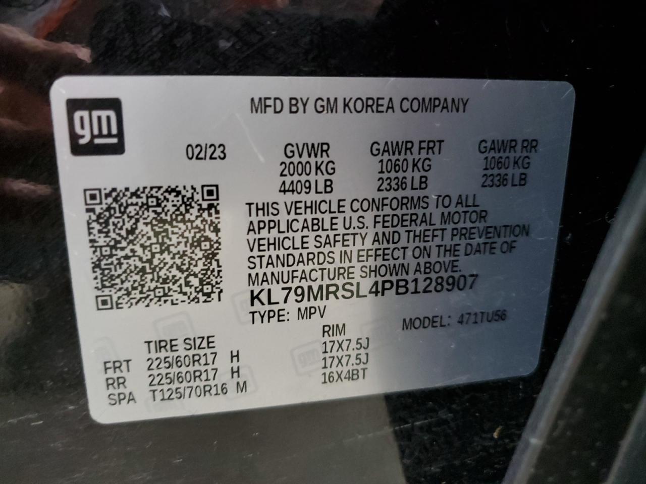 2023 Chevrolet Trailblazer Lt VIN: KL79MRSL4PB128907 Lot: 69411205