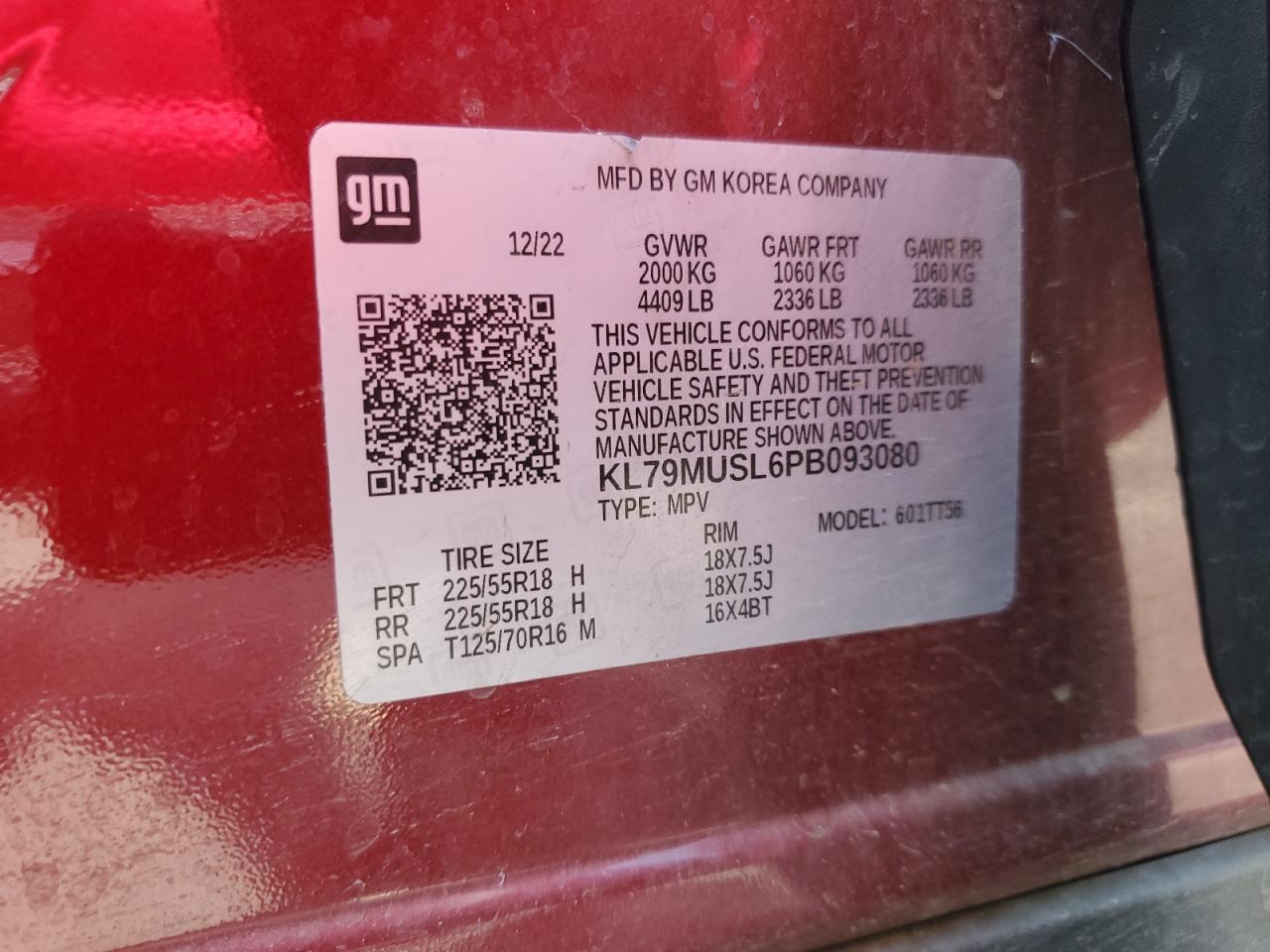 2023 Chevrolet Trailblazer Rs VIN: KL79MUSL6PB093080 Lot: 69640105