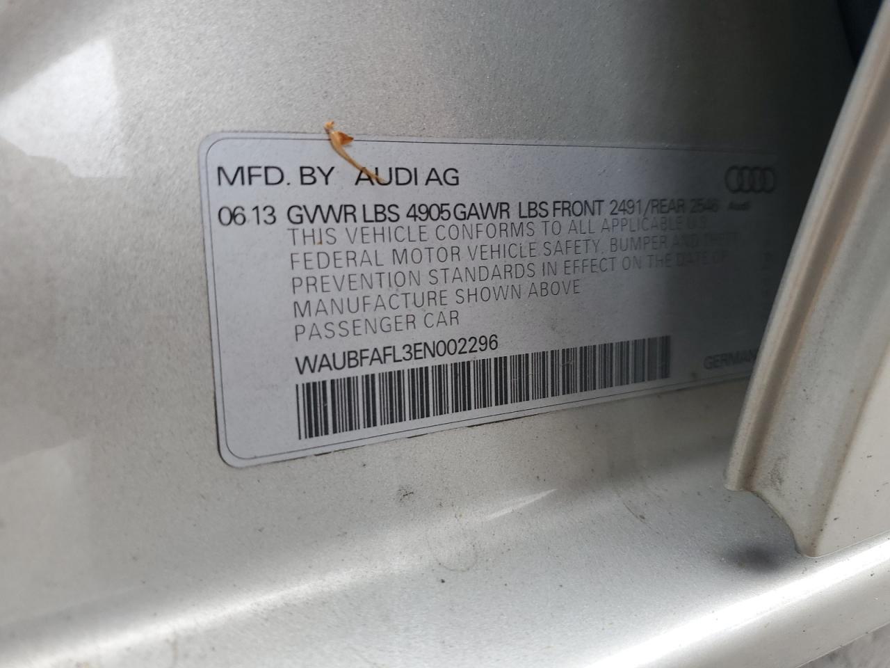 2014 Audi A4 Premium VIN: WAUBFAFL3EN002296 Lot: 70172315
