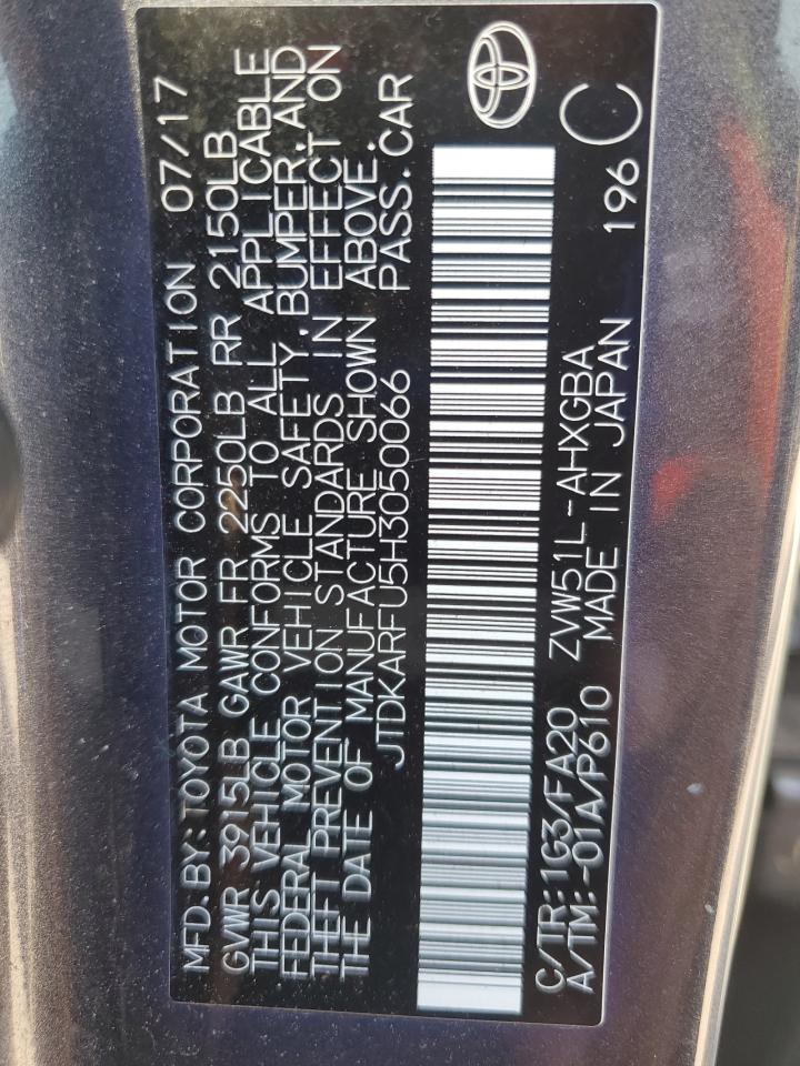 2017 Toyota Prius VIN: JTDKARFU5H3050066 Lot: 69217655