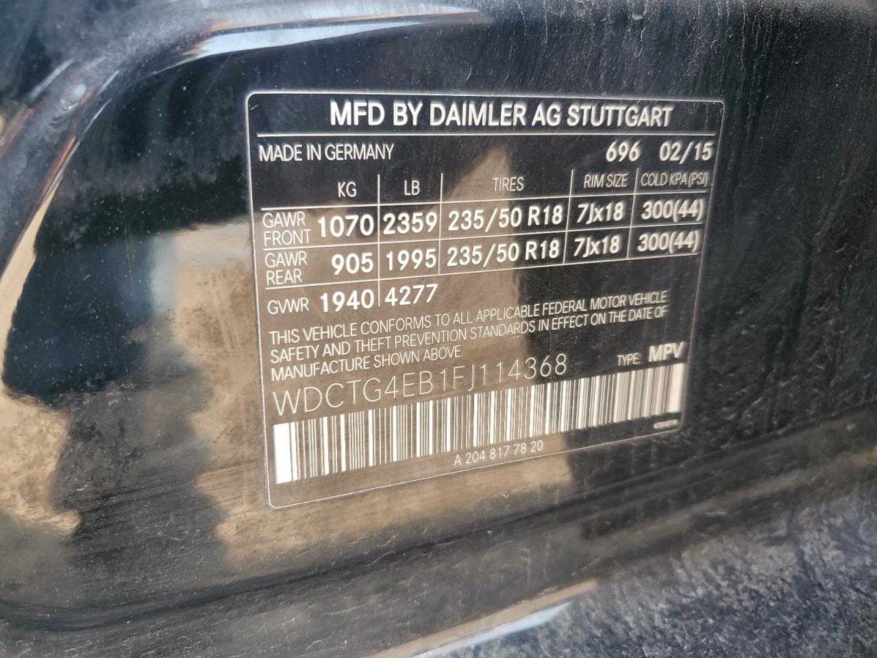 2015 Mercedes-Benz Gla 250 VIN: WDCTG4EB1FJ114368 Lot: 67187395