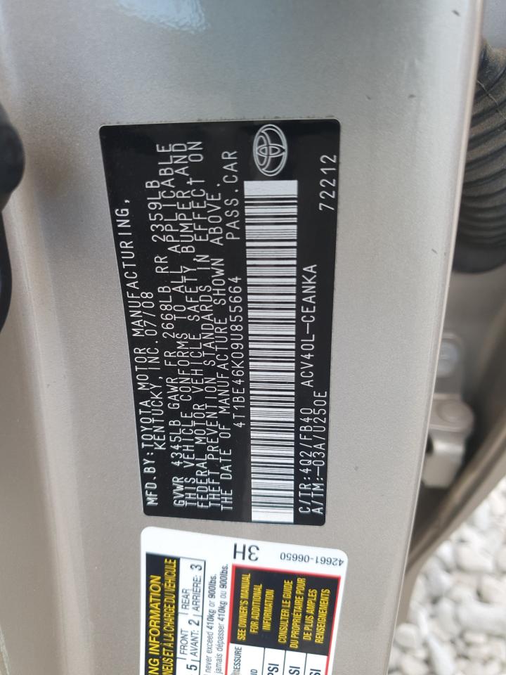 2009 Toyota Camry Base VIN: 4T1BE46K09U855664 Lot: 69326005